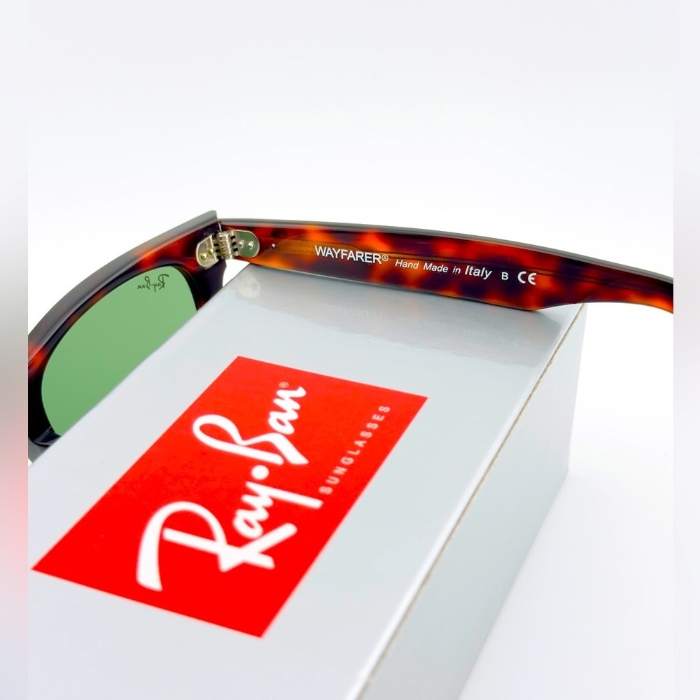 Ray-Ban Sunglasses RB2140 Original Wayfarer Tortoise Frame Green Lenses 50mm - Picture 11 of 14